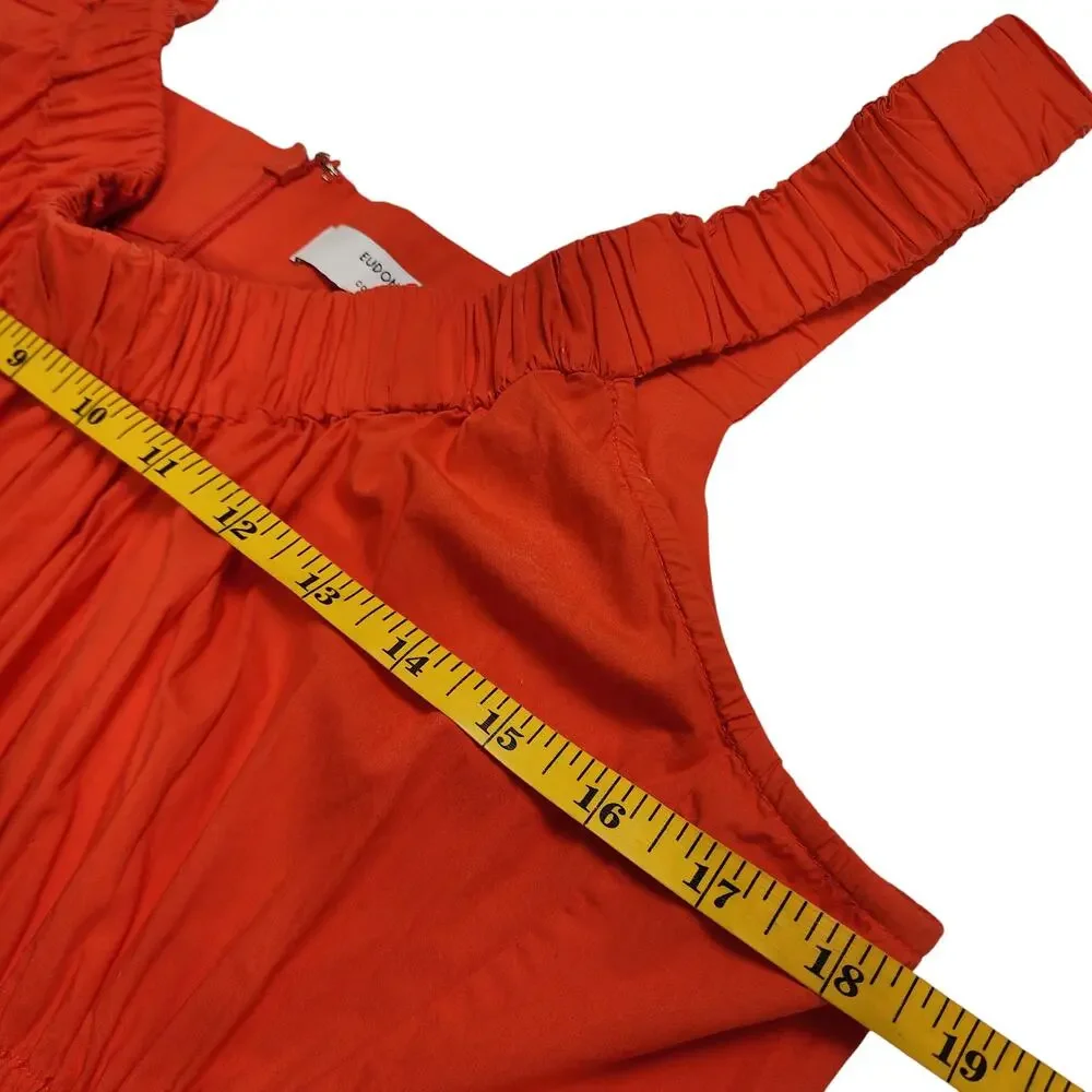 Eudon Choi Womens Midi Ruched Tiered Dress Size 12 Orange Tiered Smocked Peasant